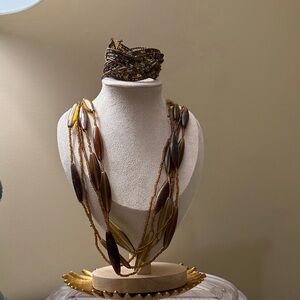 Earth tone Beaded Necklace and Bracelet Set